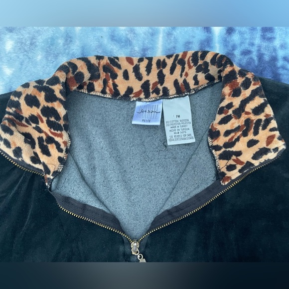 Vintage Black Velour Leopard Accent Trim Jason Maxwell Pullover Petite Medium - Picture 4 of 8